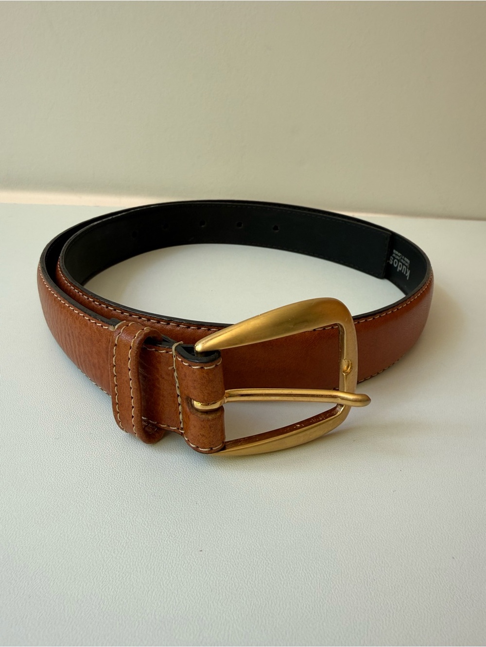 Women's Brown Leather Belt with Gold Buckle